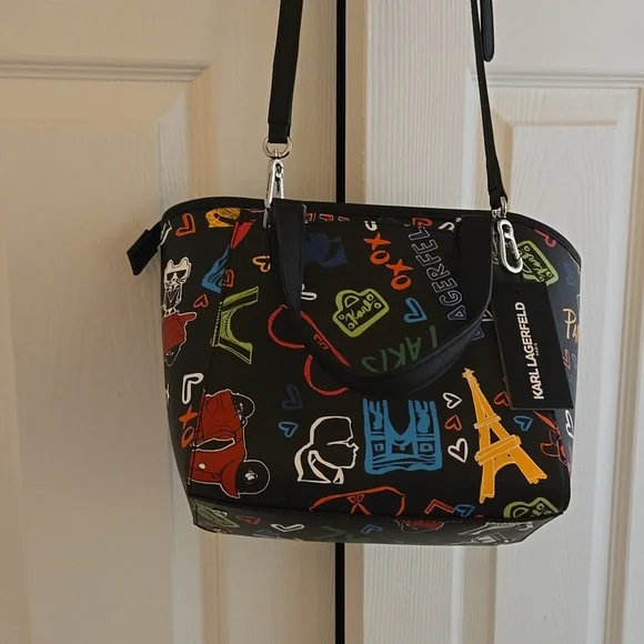 Karl Lagerfeld Black Multi Color Tote Brand New Approx size : 14 inch ( L) x 12i - Picture 3 of 4